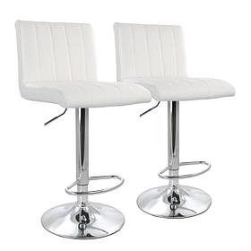 Elama 2-Piece Tufted Faux Leather White Adjustable Bar Stool with Base