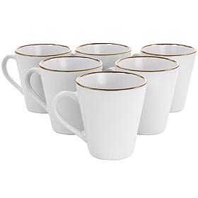 Elama Arthur 6-Piece Stoneware Mug Set in Matte White with Gold Rim