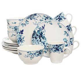 Elama Blue Rose 16-piece Dinnerware Set