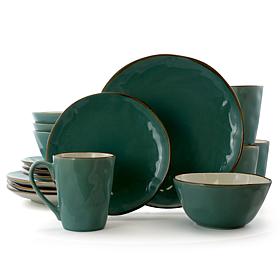 Elama Caribbean Tide 16 Piece Round Stoneware Dinnerware Set in Green