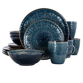 Elama Deepsea Mozaic 16 Piece Round Stoneware Dinnerware Set in Sea...