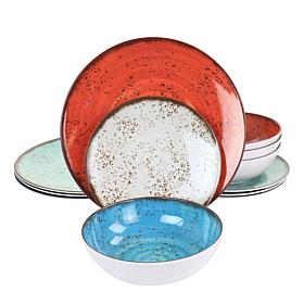 Elama Pryce 12-Piece Melamine Dinnerware Set is Assorted Colors