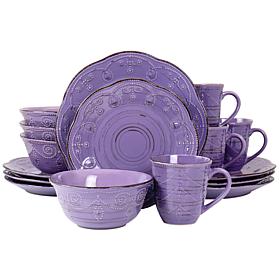 Elama Rustic Birch 16-Piece Stoneware Dinnerware Set, Purple