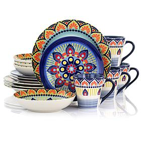 Elama Zen Blue Mozaik 16-piece Stoneware Dinnerware Set