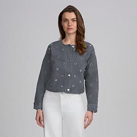 Elle Get the Look Washed Denim Grommet Jacket