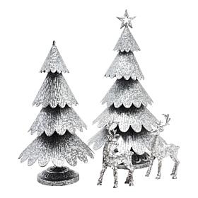 Emryn House 4-piece Galvanized Tree and Deer Set