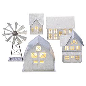 Emryn House Lit Galvanized 5-piece Farmhouse Village