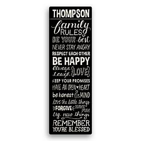 Family Rules Personalized 9x27 Personalized Canvas - Black