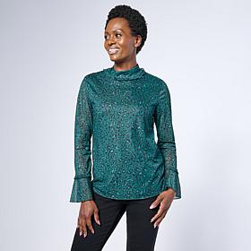 G by Giuliana Animal Print Mesh Top with Flounce Sleeves