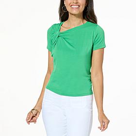 G by Giuliana Asymmetric Knotted Neck Jersey Knit Top