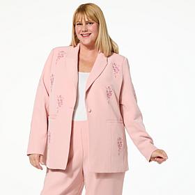 G by Giuliana Black Label Embroidered Woven Blazer