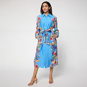 G by Giuliana Black Label Printed Woven Shirt Dress