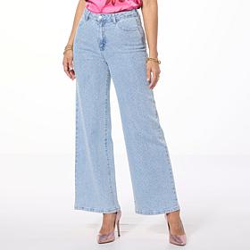 G by Giuliana Black Label Rhinestone Stretch Denim Wide-Leg Jean