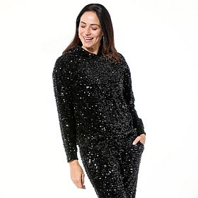 G by Giuliana Black Label Sequin Velour Knit Hoodie