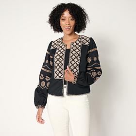 G by Giuliana Black Label Woven Beaded Eyelet Jacket