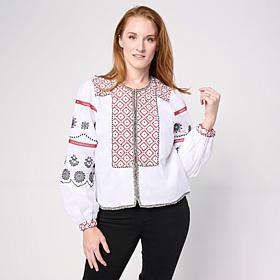 G by Giuliana Black Label Woven Beaded Eyelet Jacket