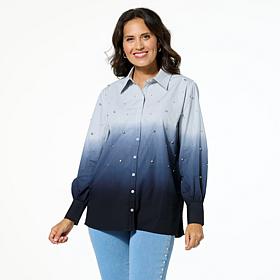 G by Giuliana Black Label Woven Dip Dye Button-Up Shirt
