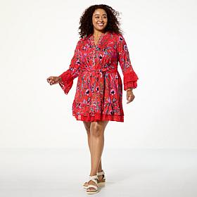 G by Giuliana Black Label Woven Embroidered Dress with Tiered Skirt