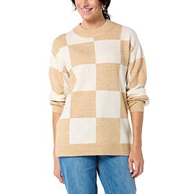 G by Giuliana Checkered Jacquard Pullover Sweater