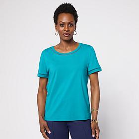 G by Giuliana Cotton Modal Short-Sleeve Top with Trim