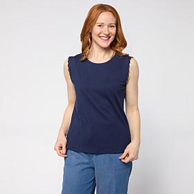 G by Giuliana Cotton Modal Sleeveless Top with Eyelet Trim