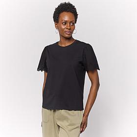 G by Giuliana Cotton Modal Top with Eyelet Sleeve