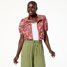 G by Giuliana Court to Resort Printed Puff-Sleeve Cropped Jacket