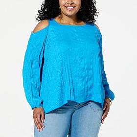G by Giuliana Crinkled Woven Cold-Shoulder Blouse