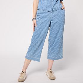 G by Giuliana Diamond-Quilted Textured Pull-On Denim Capri Pant