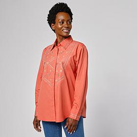 G by Giuliana Embroidered Bib Woven Button Front Shirt