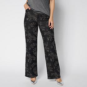 G by Giuliana Floral Laser-Print Denim Wide-Leg Jean