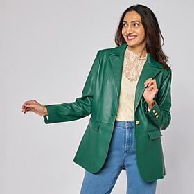 G by Giuliana Lamb Leather Single-Breasted Blazer