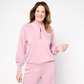 G by Giuliana Marshmallow Knit Sweatshirt with Zip-Up Collar