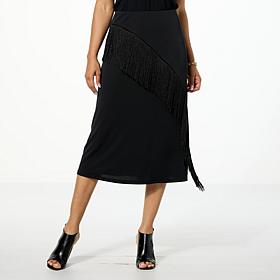 G by Giuliana Matte Jersey Knit Fringe-Trim A-Line Skirt