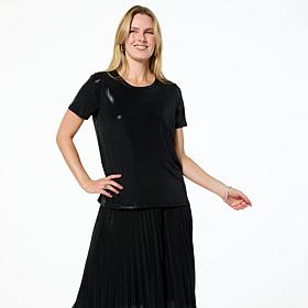 G by Giuliana Metallic Knit Crew-Neck Tee