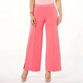 G by Giuliana Ponte Knit Pintucked Wide-Leg Trouser