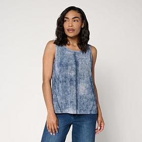 G by Giuliana Printed Denim-Like Mesh Top
