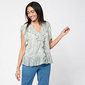 G by Giuliana Printed Knit Sleeveless Ruffle Top