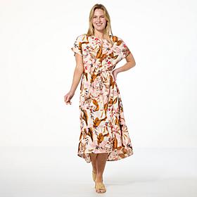 G by Giuliana Printed Woven Dolman-Sleeve Midi Dress