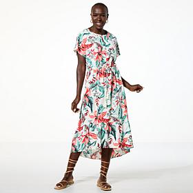 G by Giuliana Printed Woven Dolman-Sleeve Midi Dress