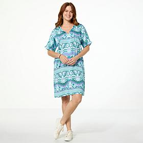 G by Giuliana Printed Woven Dolman Sleeve T-Shirt Dress
