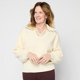 G by Giuliana Rhinestone Collar Pullover Sweater 