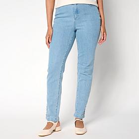 G by Giuliana Stretch Denim Straight-Leg Jean with Jeweled Hem