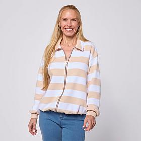 G by Giuliana Striped Knit Zip Up Jacket