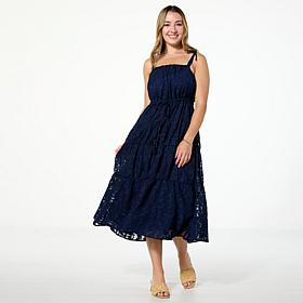 G by Giuliana Tie-Shoulder Woven Tiered Midi Dress