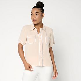 G by Giuliana Woven Top w/Contrast Bind