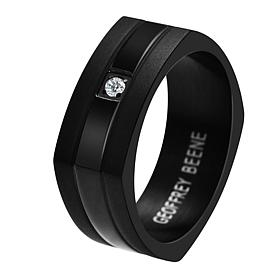 Geoffrey Beene Men's Stainless Steel CZ Euro Shank Ring