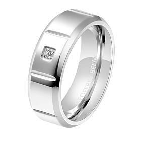 Geoffrey Beene Men's Stainless Steel CZ Grooved Ring