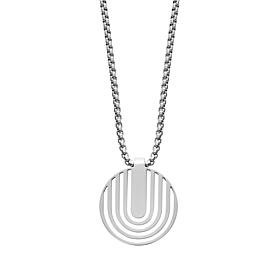 Geoffrey Beene Men's Stainless Steel Disc Plate Pendant Necklace