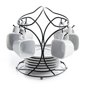 Gibson Elite Gracious Dining Espresso and Saucer Set with Metal Rack